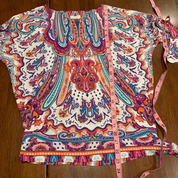 Chico’s 0 Boho, Paisley, Side Tie, Jersey Top - Picture 15 of 16